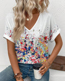 V-Neck Colorful Graffiti Print T-Shirt