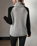 Turtleneck Button Color Block Sweater