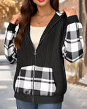 Zippered Hooded Plaid Sweatshirt