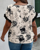 Round Neck Printed Petal Sleeve Blouse