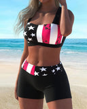 Two-Piece Five-Pointed Star Color-Block Print Swimsuit