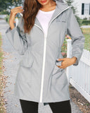 Solid Color Long Tunic Hooded Waterproof Windbreaker