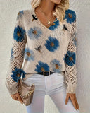 Long-Sleeved V-Neck Jacquard Pullover