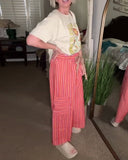 Drawstring Striped Wide-Leg Pants