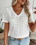 Lace V-Neck Solid Color Hollow Simple Blouse