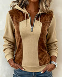 Hooded Zip Waffle Color Block Sweatshirt