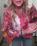 V-Neck Floral Print Long-Sleeved Shirt