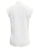 Elegant Solid Color Stand Collar Lace Blouse