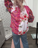 V-Neck Floral Print Long-Sleeved Shirt