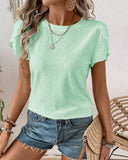 Round Neck Solid Color Ruffle Sleeve T-Shirt