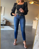 Puff Sleeve Square Collar Splicing Blouse