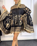 Fashion Printed Batwing Sleeve Dress
