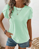 Round Neck Solid Color Ruffle Sleeve T-Shirt