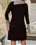 Casual Slant Neck Long-Sleeved Dress
