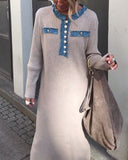 Denim Patchwork Round Neck Knitted Dress