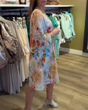 V-Neck Retro Floral Print Lantern Sleeve Dress