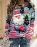 Christmas Tree & Santa Claus Printed Hoodie