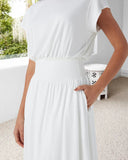 Drape Waist Solid Color Long Dress