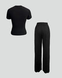 Casual Short-Sleeved Wide-Leg Pants Suit