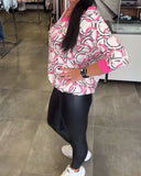 V-Neck Long-Sleeved Printed Top