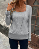 Solid Square Neck Long Sleeve Shirt