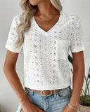 Lace V-Neck Solid Color Hollow Simple Blouse