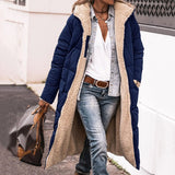 Women Solid Hooded Fleece Lined Sherpa Zipper Coat