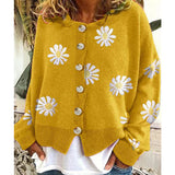 Women's Daisy Pattern Embroidered Knitted Cardigan Sweater
