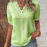 Women V Neck Plain Lace Elegant Shirt