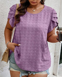 Round Neck Solid Color Petal Sleeve Shirt