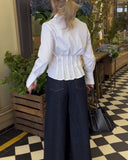 Lapel Pleated Waist Shirt