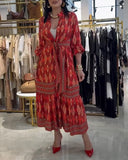 Bohemian Print Stand Collar Dress