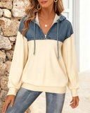 Hooded Denim Patchwork Sweatshirt