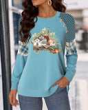 Printed Striped Contrasting Long-Sleeved Sweatshirt