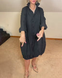 Solid Lapel Collar Shirt Dress