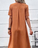Casual Pleated Short Sleeve Crew Neck Dress