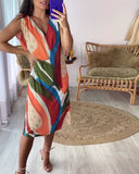 Casual Sleeveless V-Neck Printed Dress