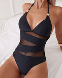 Sexy Mesh Paneling Backless Swimsuit
