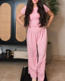 Casual Short-Sleeved Wide-Leg Pants Suit