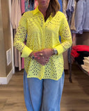 Lapel Solid Color Floral Hollow Shirt