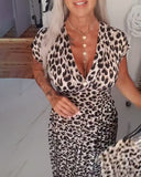 Elegant Leopard Print V-Neck Dress