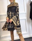 Fashion Printed Batwing Sleeve Dress