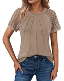 Solid Color Round Neck Lace Patchwork T-Shirt