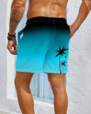 Beach Coconut Tree Print Contrast Shorts