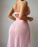 Mesh Butterfly High Slit Suspender Dress