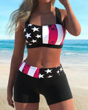 Two-Piece Five-Pointed Star Color-Block Print Swimsuit