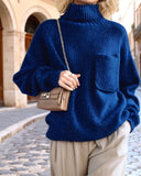 Fashion Loose Pocket Turtleneck Pullover