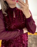 Mesh Sleeve Sequined Crew Neck Top