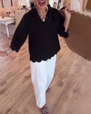 V-Neck Fashion Casual Scallop Trim Blouse