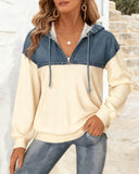 Hooded Denim Patchwork Sweatshirt